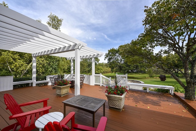 wooden terrace featuring a pergola