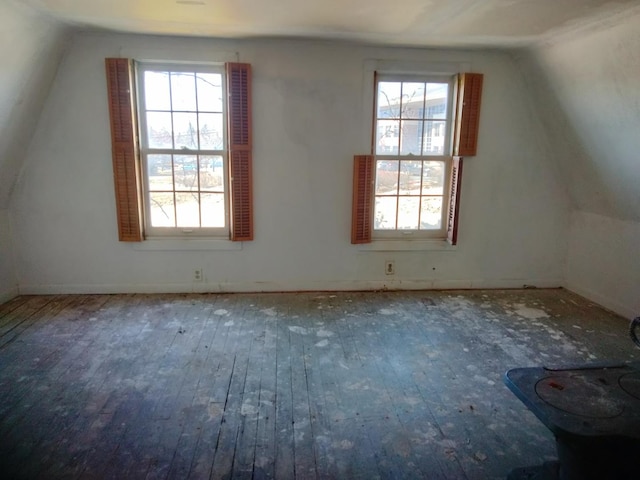 additional living space featuring lofted ceiling, plenty of natural light, and wood-type flooring