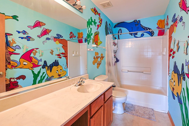 704 Doral Dr, Marengo, IL 60152 - bathroom with visible vents, toilet, vanity, and shower / bath combination with curtain