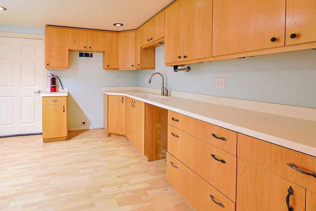 704 Doral Dr, Marengo, IL 60152 - kitchen featuring a sink, light countertops, light wood finished floors, and recessed lighting
