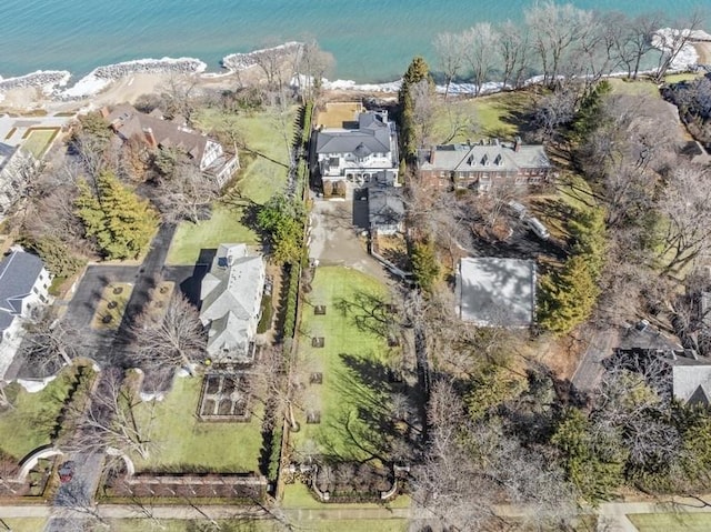 bird's eye view with a residential view and a water view