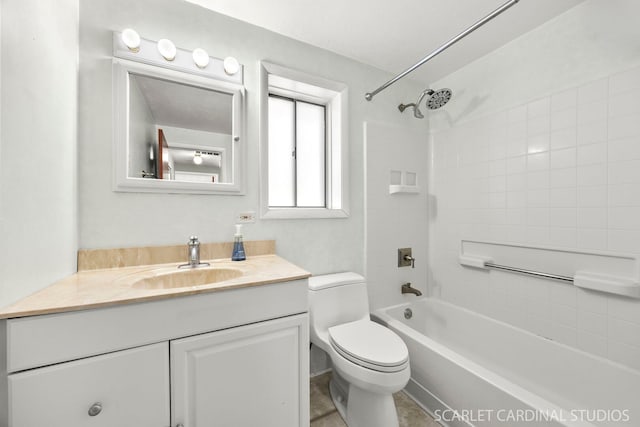 full bath featuring vanity, toilet, and shower / bathtub combination