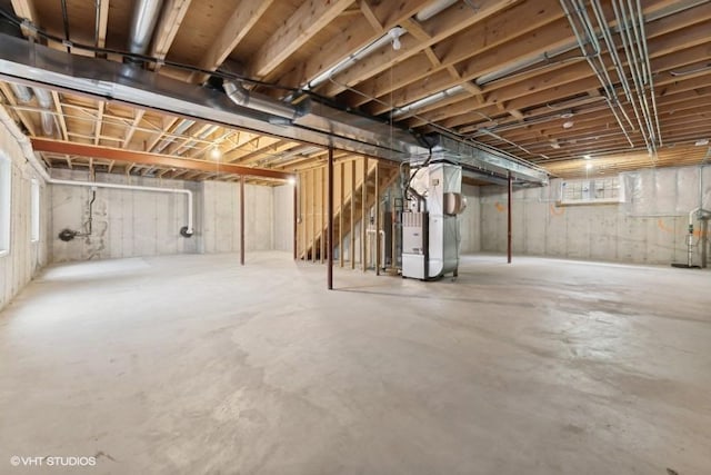 unfinished basement with heating unit