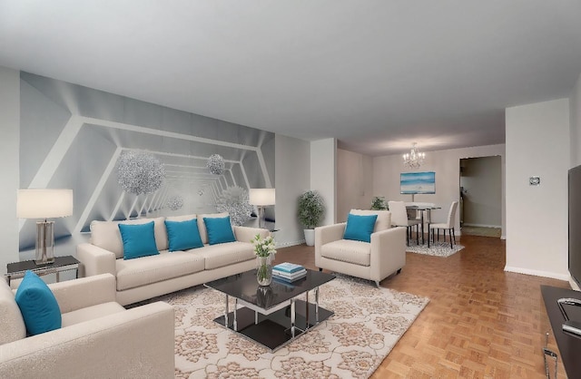 401 S Grove Ave Unit 2F, Oak Park, IL 60302 - living area featuring a chandelier and baseboards