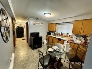 kitchen with brown cabinets