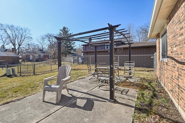 view of patio / terrace featuring a fenced backyard and a pergola