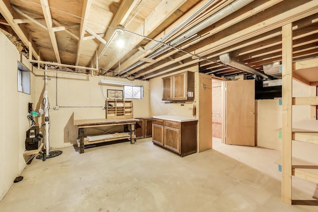 basement featuring a workshop area