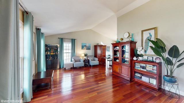 interior space with lofted ceiling and hardwood / wood-style flooring