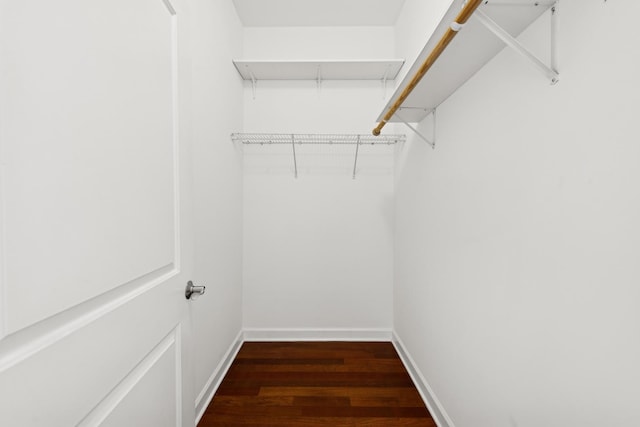 spacious closet with attic access and wood finished floors