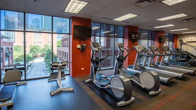 330 N Jefferson St Unit 603, Chicago, IL 60661 - gym with floor to ceiling windows, plenty of natural light, and a drop ceiling
