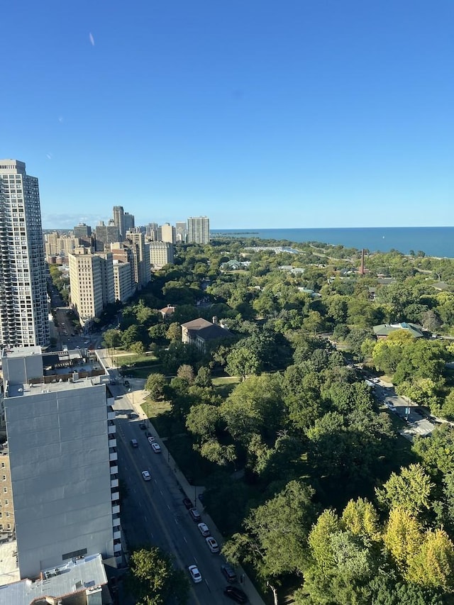 aerial view with a water view and a city view