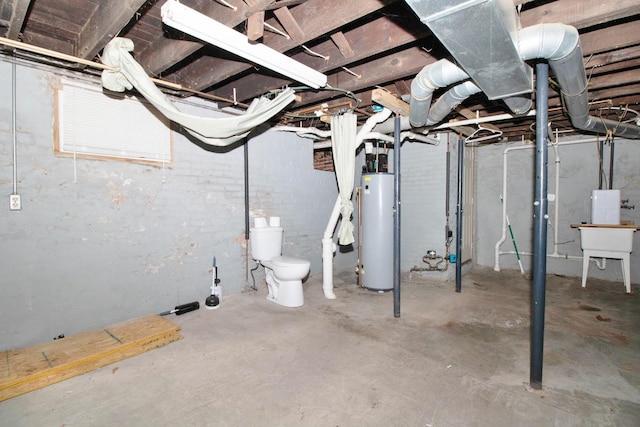 unfinished basement with gas water heater