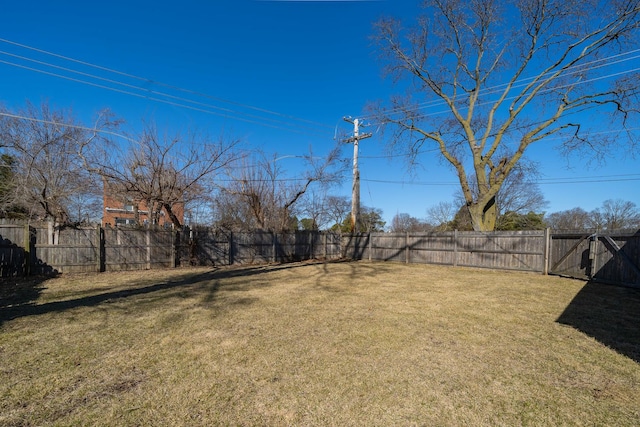 view of yard with a fenced backyard