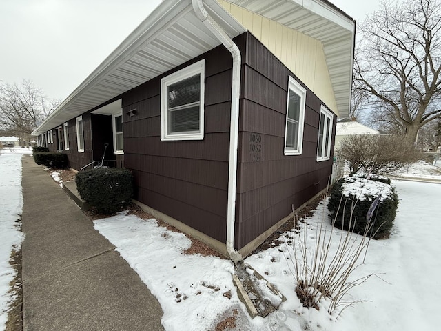 view of snow covered exterior