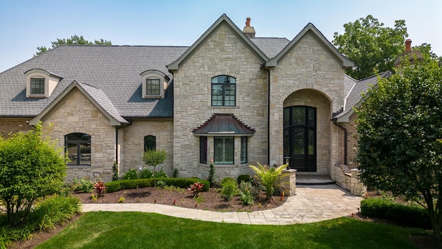 french provincial home featuring a front lawn