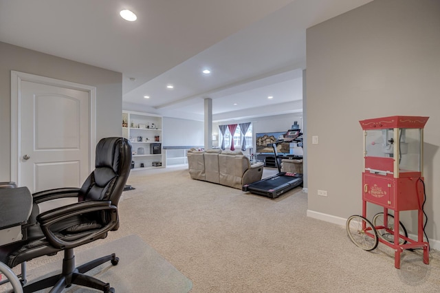 office area with baseboards, carpet, and recessed lighting