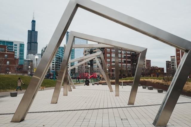 community play area with a view of city