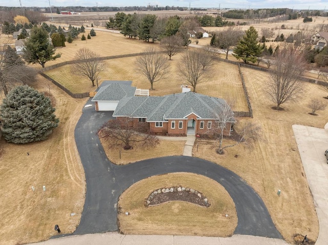 bird's eye view with a rural view