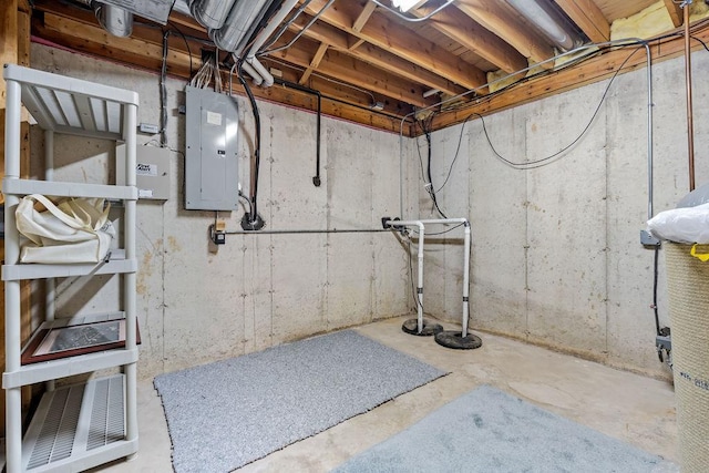 unfinished basement featuring electric panel