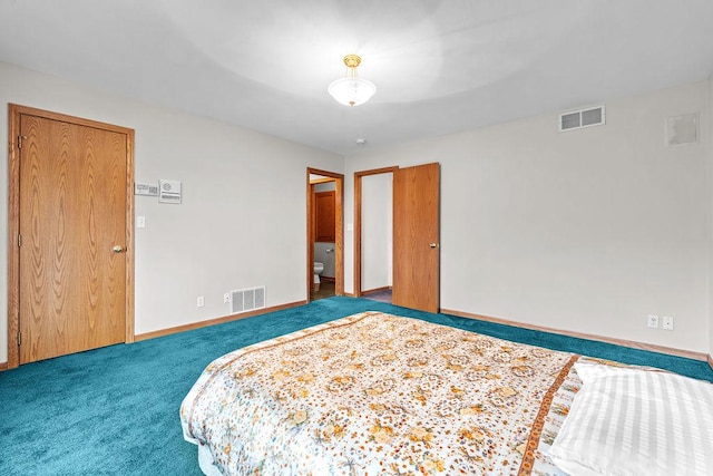 carpeted bedroom with baseboards and visible vents