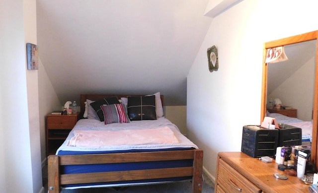 bedroom with lofted ceiling