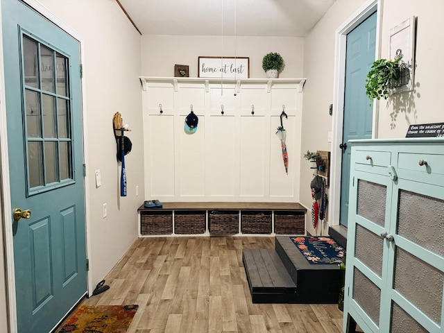 mudroom featuring light wood finished floors