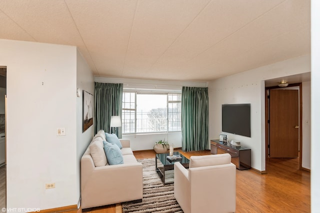 living room with light wood finished floors and baseboards