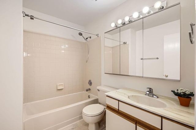 full bathroom with toilet, bathtub / shower combination, and vanity