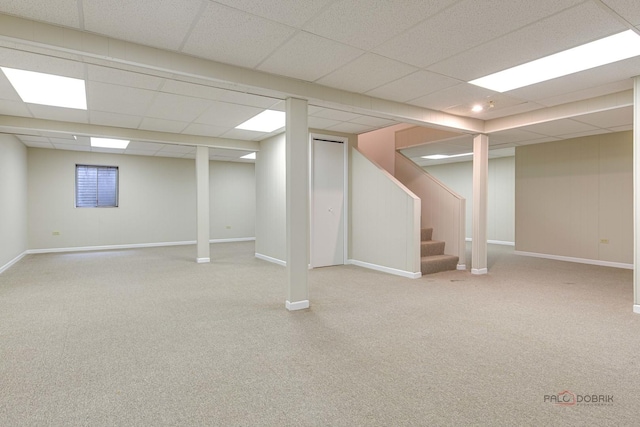 621 Raintree Rd, Buffalo Grove, IL 60089 - finished below grade area featuring carpet flooring, a drop ceiling, and stairway