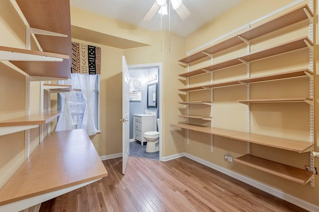 interior space featuring ceiling fan