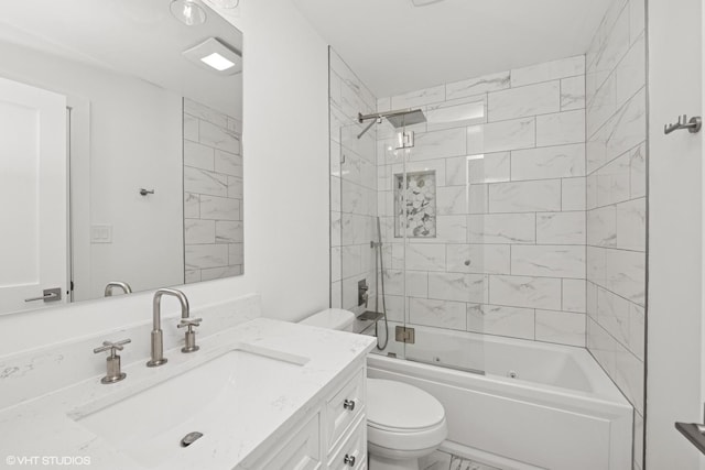 full bath featuring toilet,  shower combination, and vanity