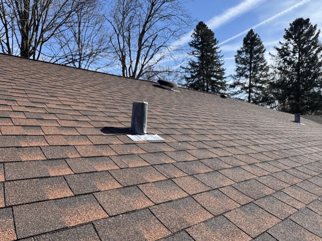 details featuring roof with shingles