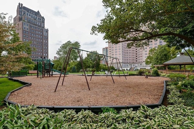 community play area with a view of city