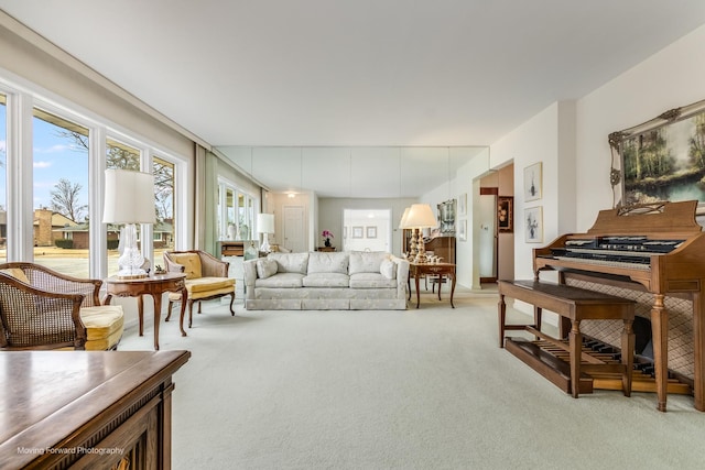 living room with light carpet