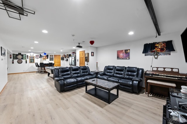 living room featuring recessed lighting and light wood-type flooring