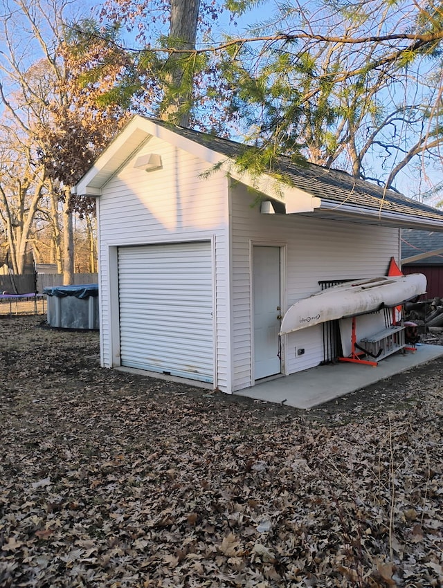 garage featuring a trampoline