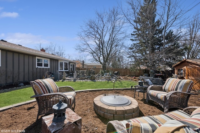 view of patio / terrace featuring a fire pit and fence