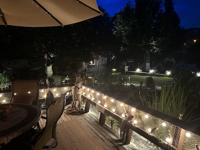 view of deck at night