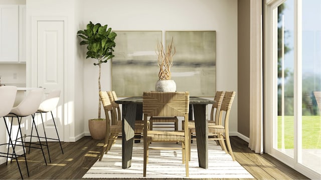 dining space with wood finished floors and baseboards