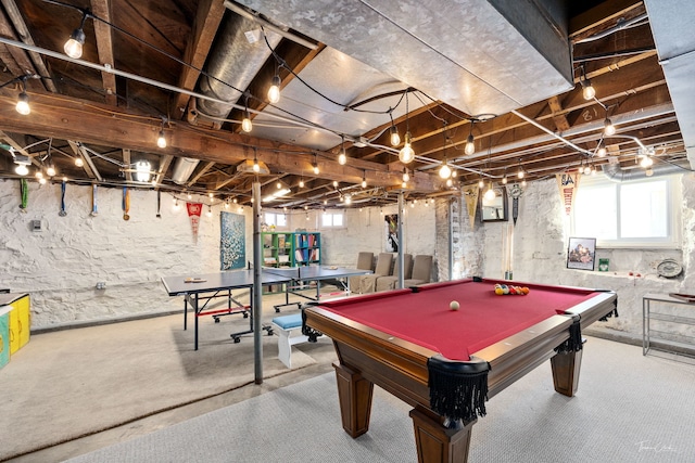 playroom featuring billiards