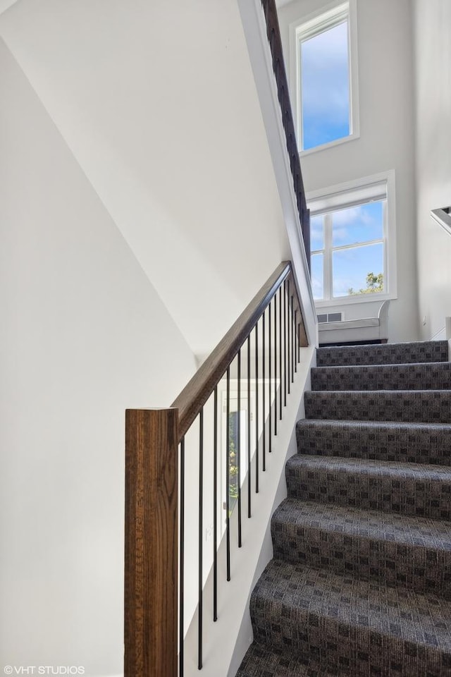 stairs with a high ceiling