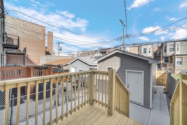 deck featuring a residential view and fence