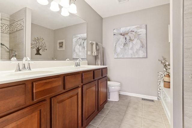 bathroom featuring visible vents, a sink, toilet, and tile patterned floors