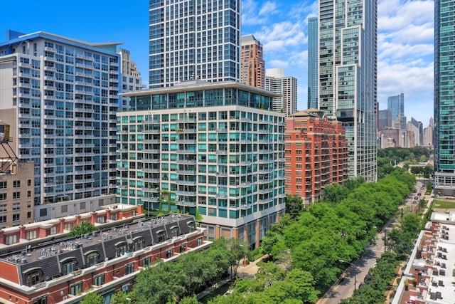 view of building exterior with a city view