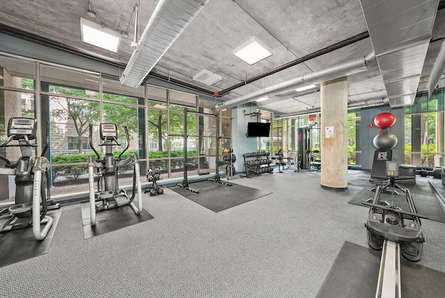 gym featuring a wall of windows