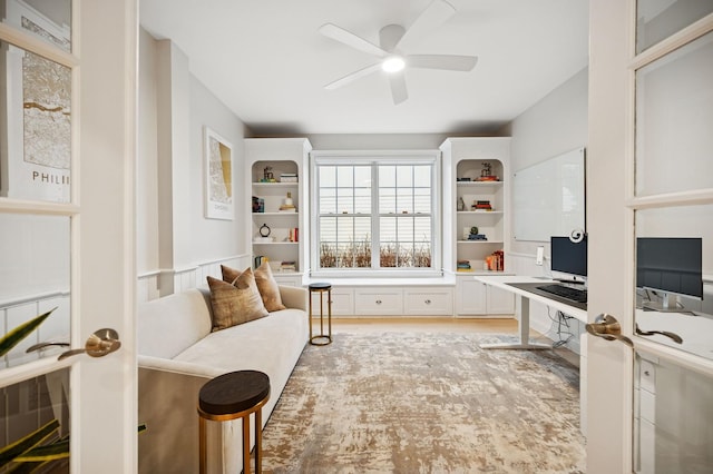 home office featuring a ceiling fan