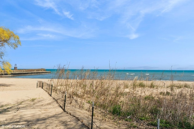 property view of water with a beach view