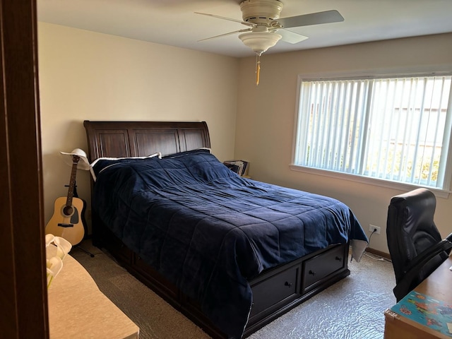 bedroom with carpet flooring and ceiling fan