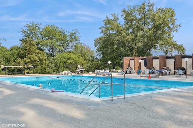 pool with a patio