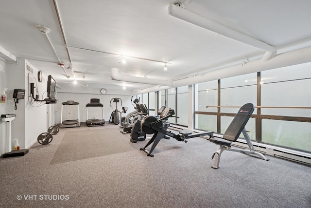 exercise room with track lighting